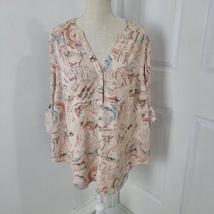 Torrid Harper Top Womens 2 Beige Swirl Popover Watercolor Art to Wear Paint